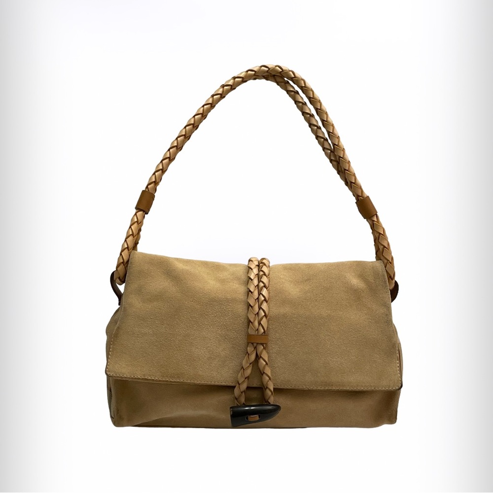 BURBERRY Haymarket Tan Suede Leather Braided Bag EUC SUPER RARE! Retail - $1100